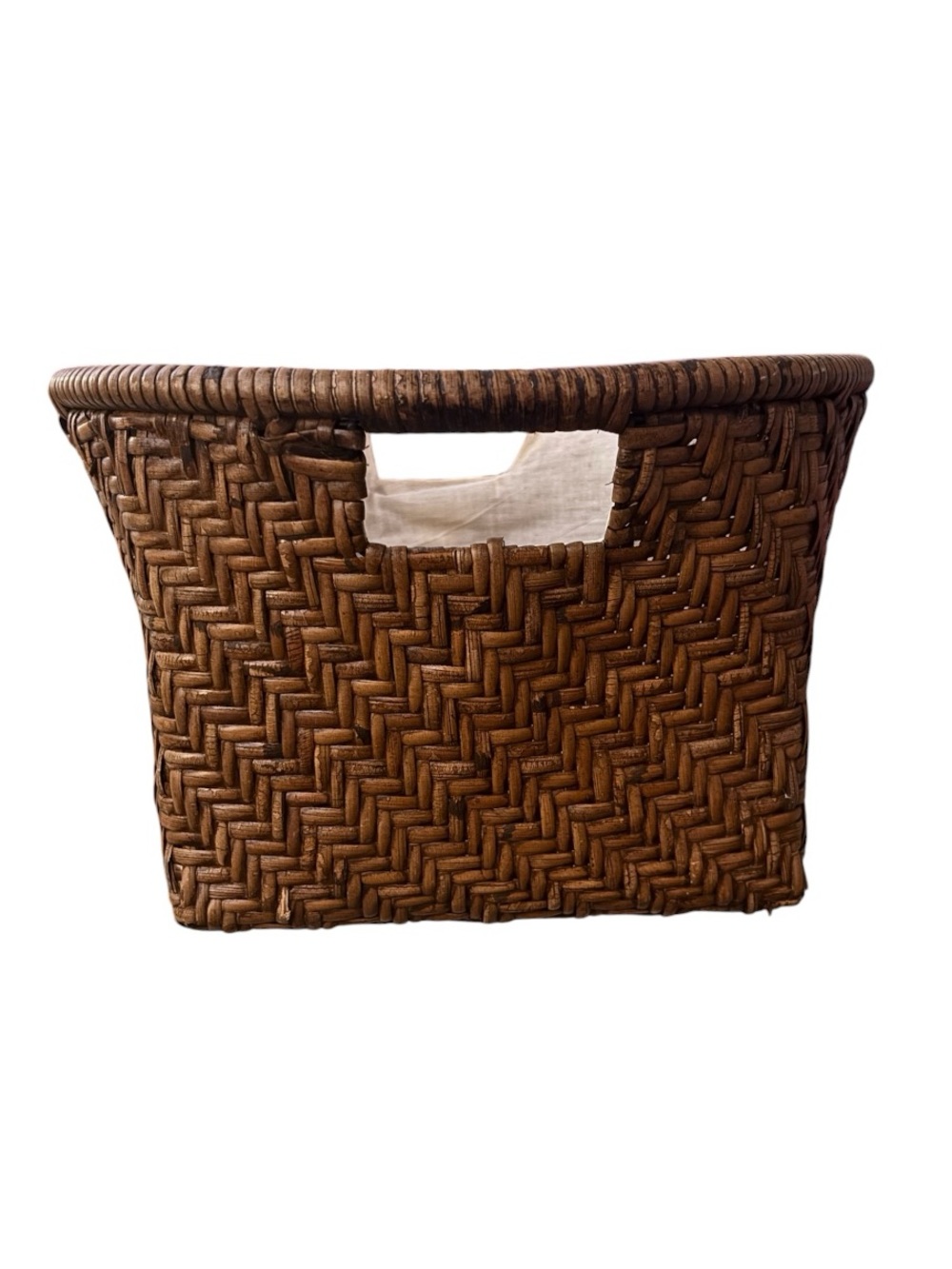 Set of Vintage Woven Rattan Nested Storage Baskets with Fabric Liners